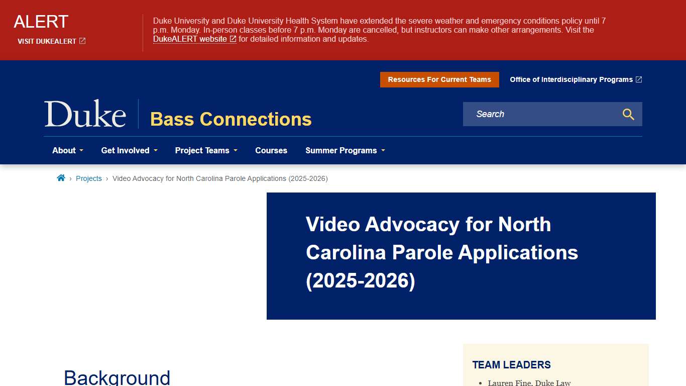 Video Advocacy for North Carolina Parole Applications (2025-2026) Bass Connections